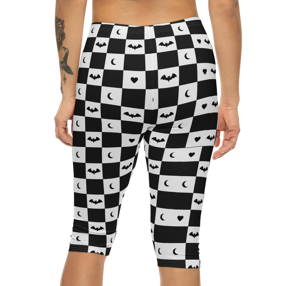 Eyeliner & Arson — Checkerboard Bats Capri Leggings
