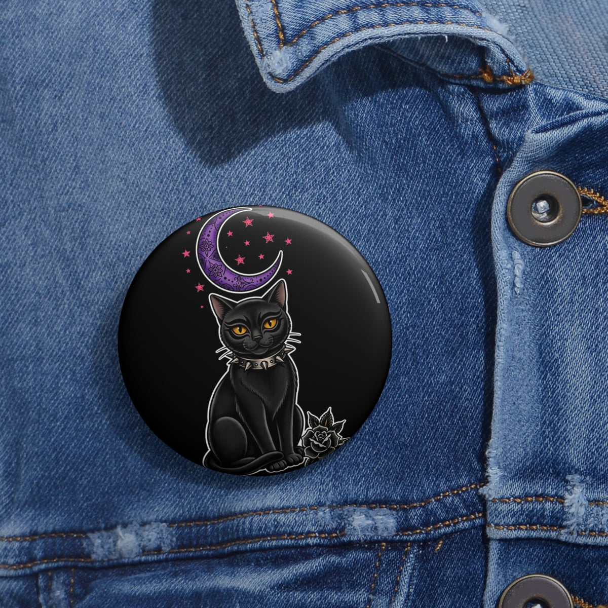 Eyeliner & Arson — Black Cat Moon Pin