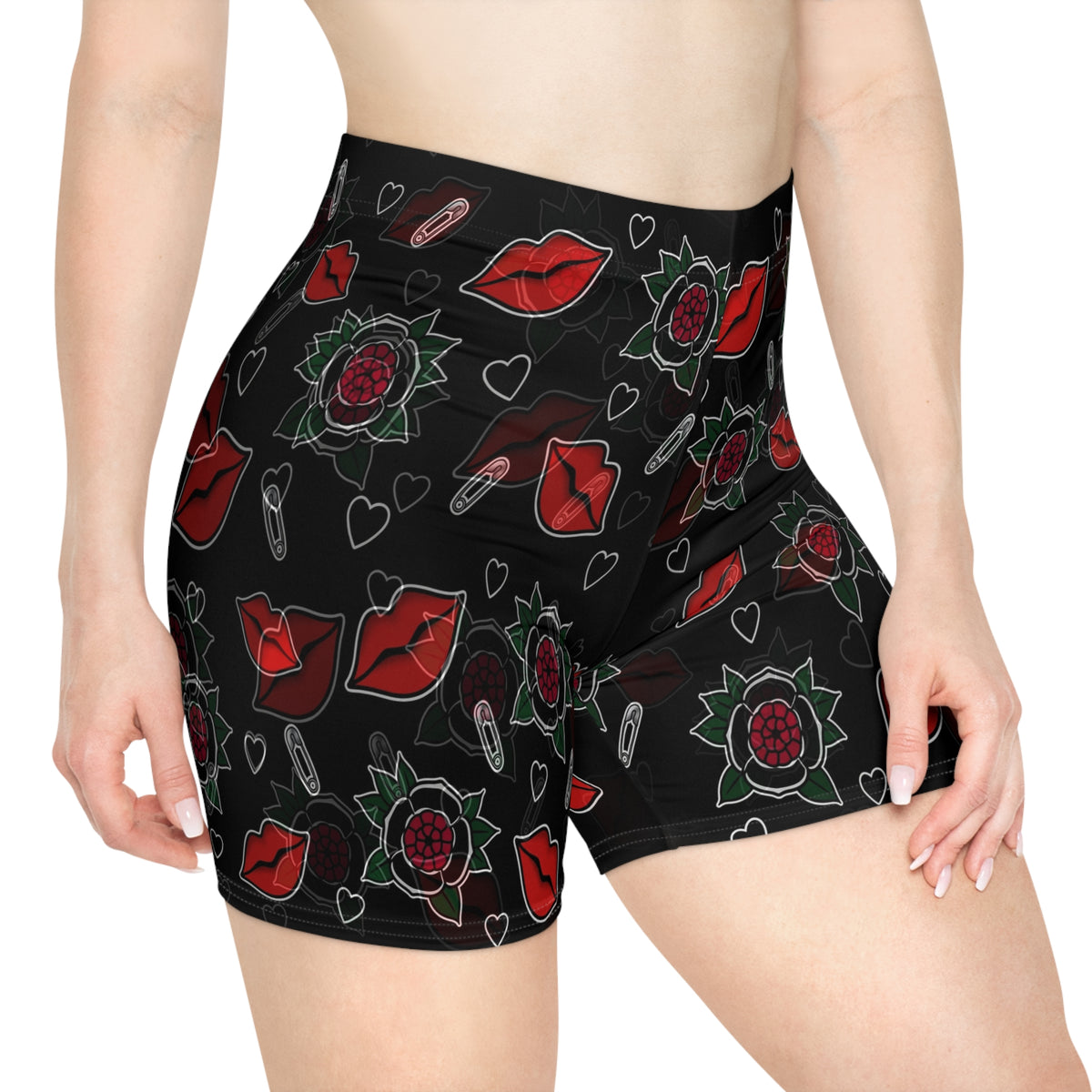 Kiss & Roses Biker Shorts