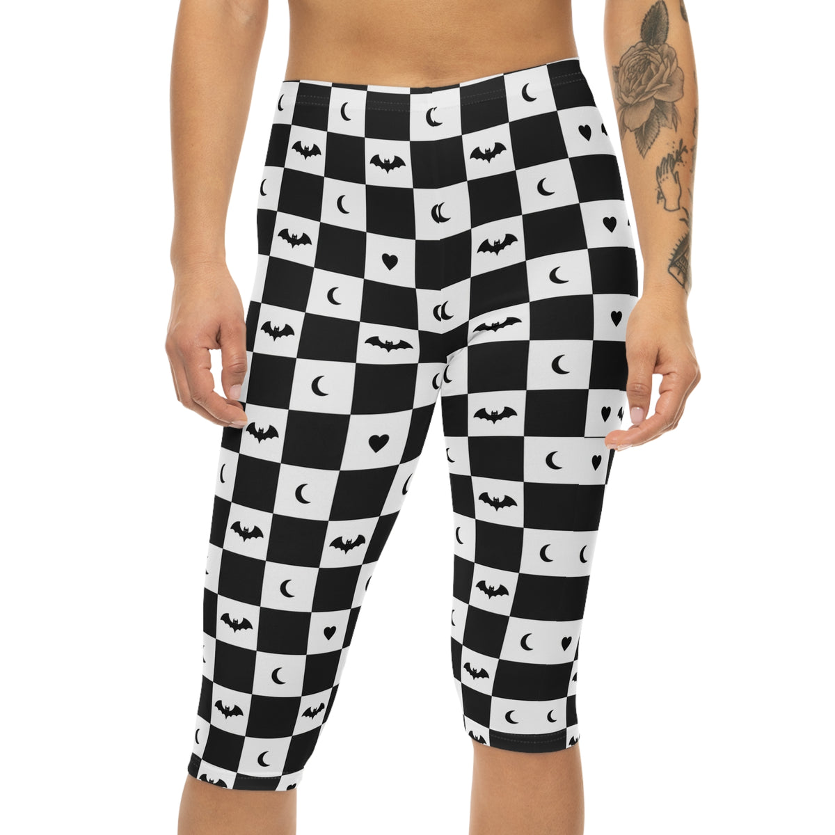 Eyeliner & Arson — Checkerboard Bats Capri Leggings