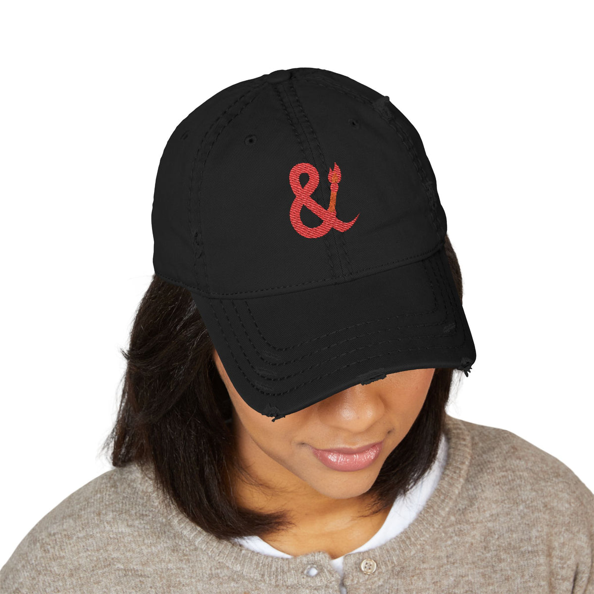 Eyeliner & Arson — Burning Ampersand Distressed Dad Hat