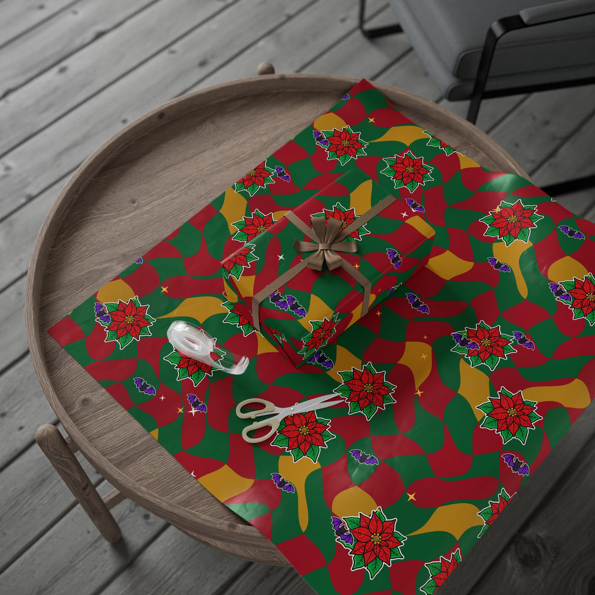 Warped Checkerboard Christmas Wrapping Paper