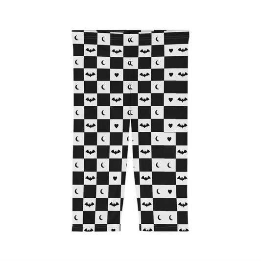 Eyeliner & Arson — Checkerboard Bats Capri Leggings